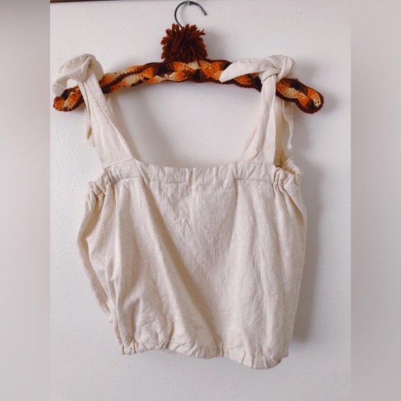 Handmade Vintage Linen Top with Tie Sleeves / Edwardian Style Camisole Top - Picture 3 of 7